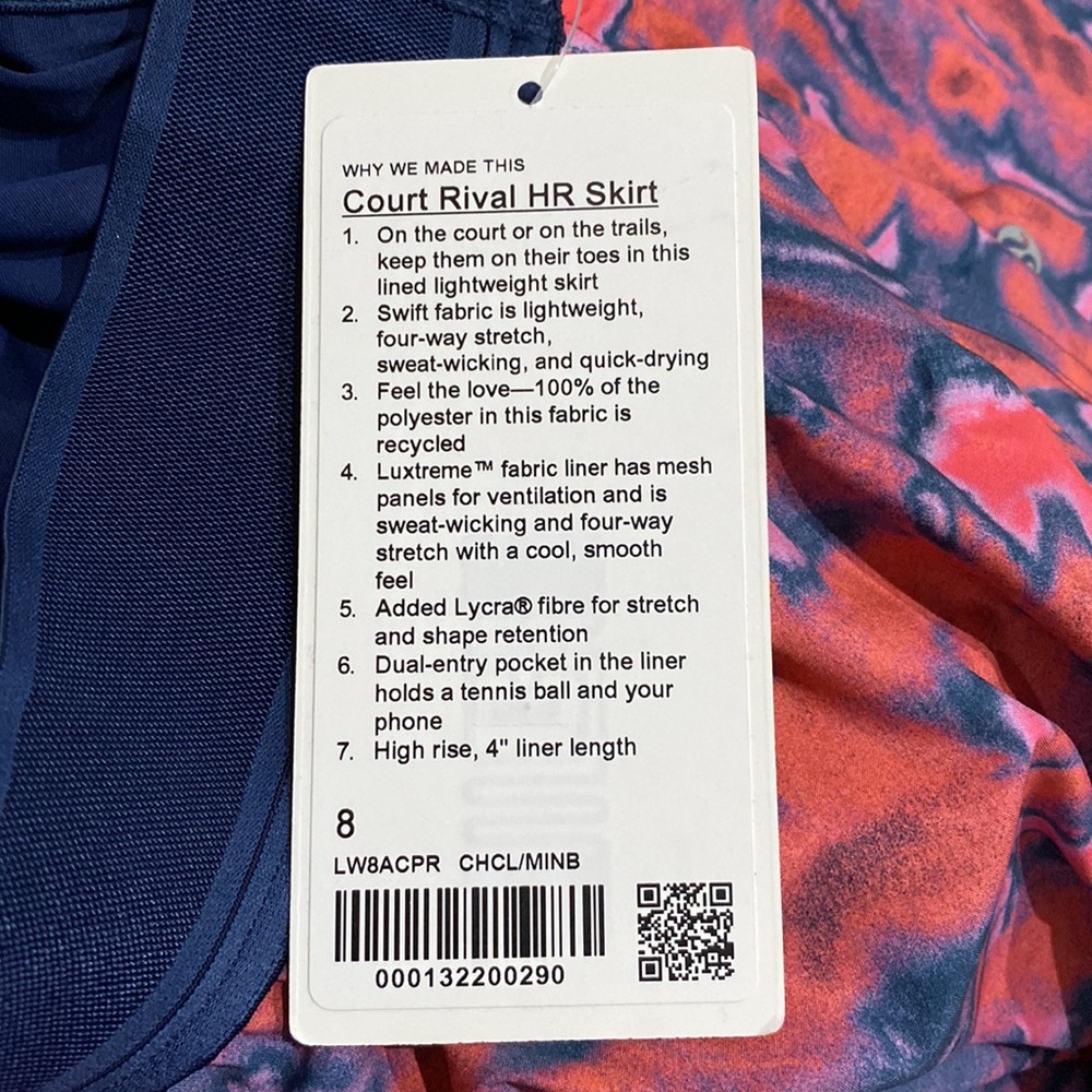 NWT Lululemon Court Rival High Rise Skirt skort chroma clash multi pink 8 - Picture 8 of 9